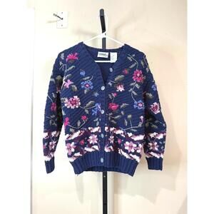 Northern Reflections Small Floral Knit Button-Up Cardigan Sweater